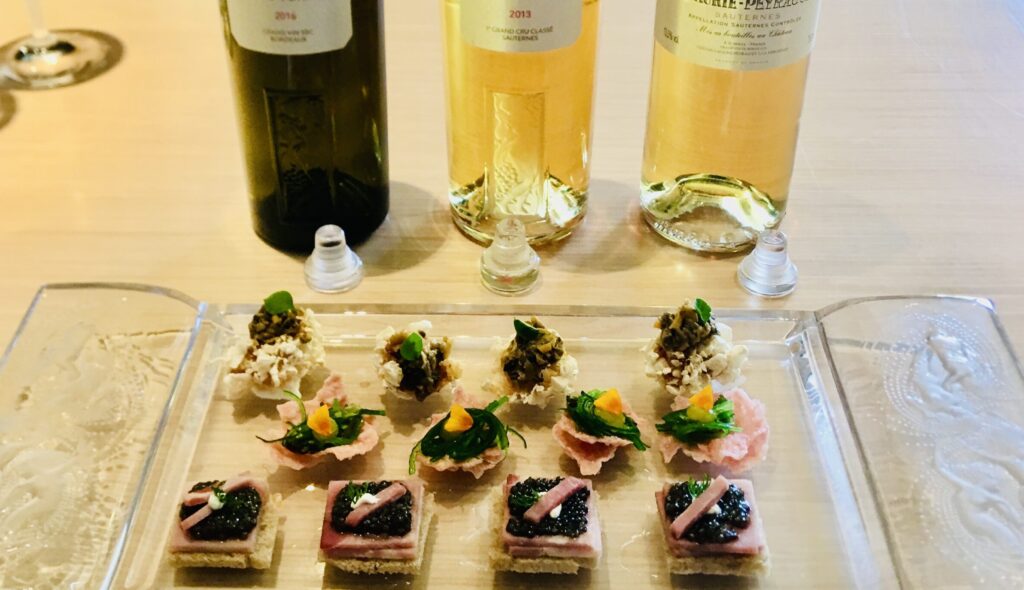 White Bordeaux wine paired with little bites of food